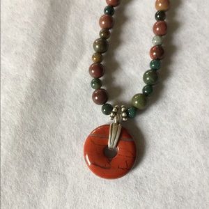 16” Mixed small natural stone necklace jasper disk